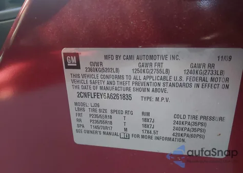 2010 Chevrolet Equinox Ltz z USA, uszkodzony, nr VIN 2CNFLFEY6A6261835